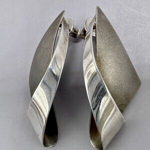 Thomas Tso Navajo Sterling Silver Post Earrings Signed TT Modernist 1.5”